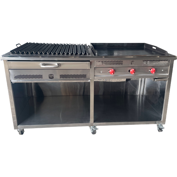 Modulo industrial 1 parrilla + 1 plancha en acero inoxidable